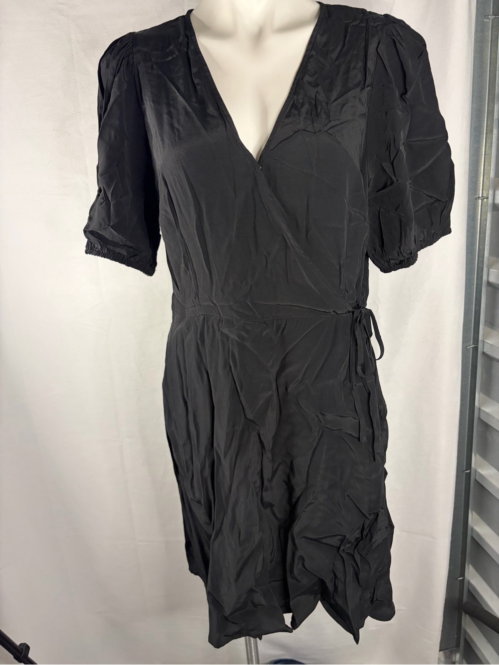 a new day Black Wrap Dress with Puff Sleeves